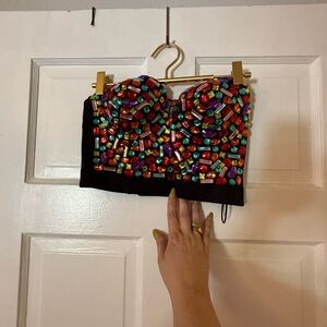 Colorful Beaded Strapless Top & Wrap Skirt